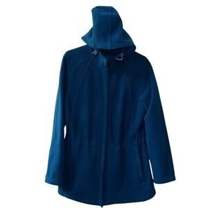Lands’ End Women’s Fleece Coat 18 Blue Polartec Hooded Full Zip Jacket Warm Snow